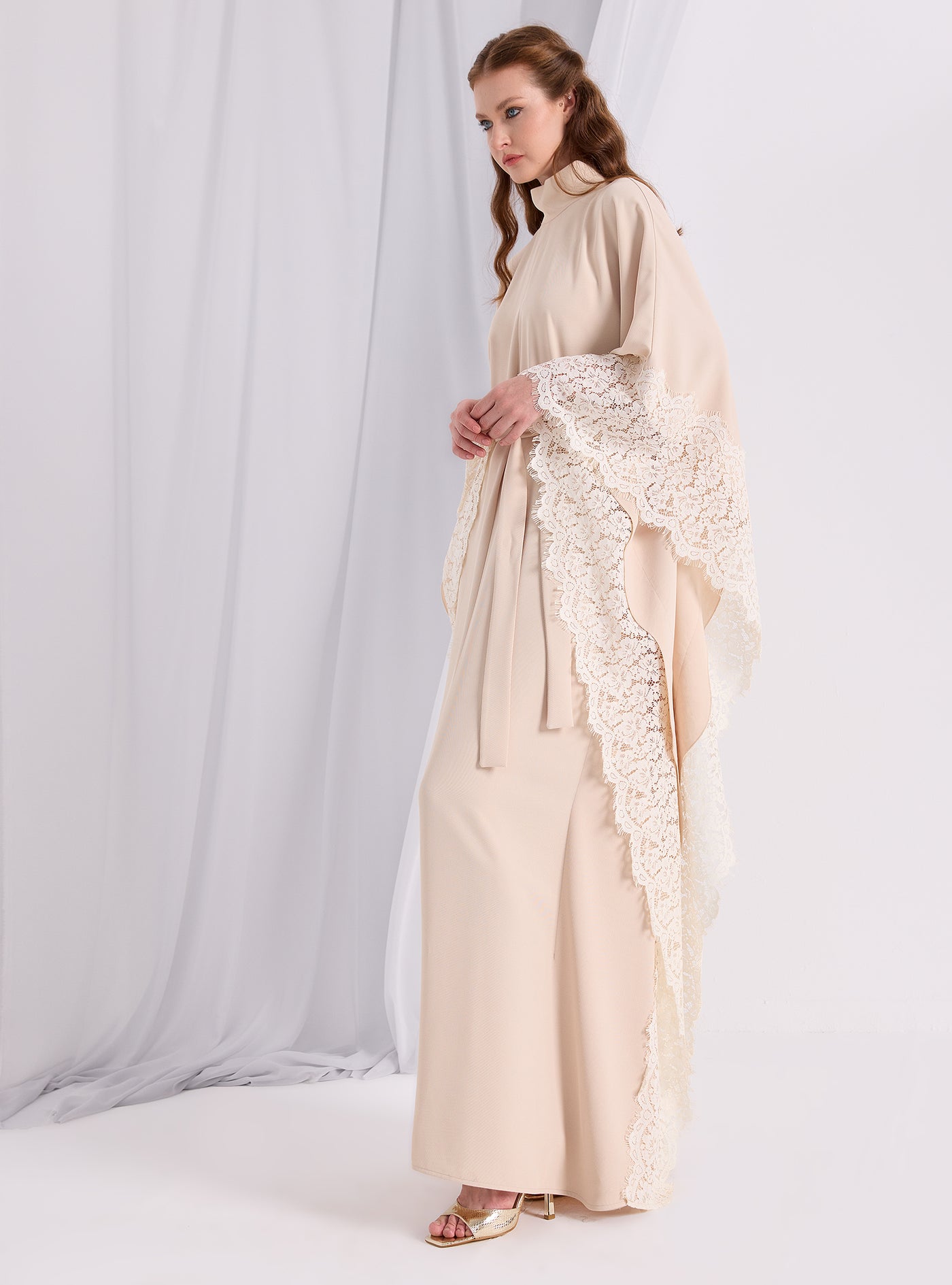 Lace Belted Kaftan Dress