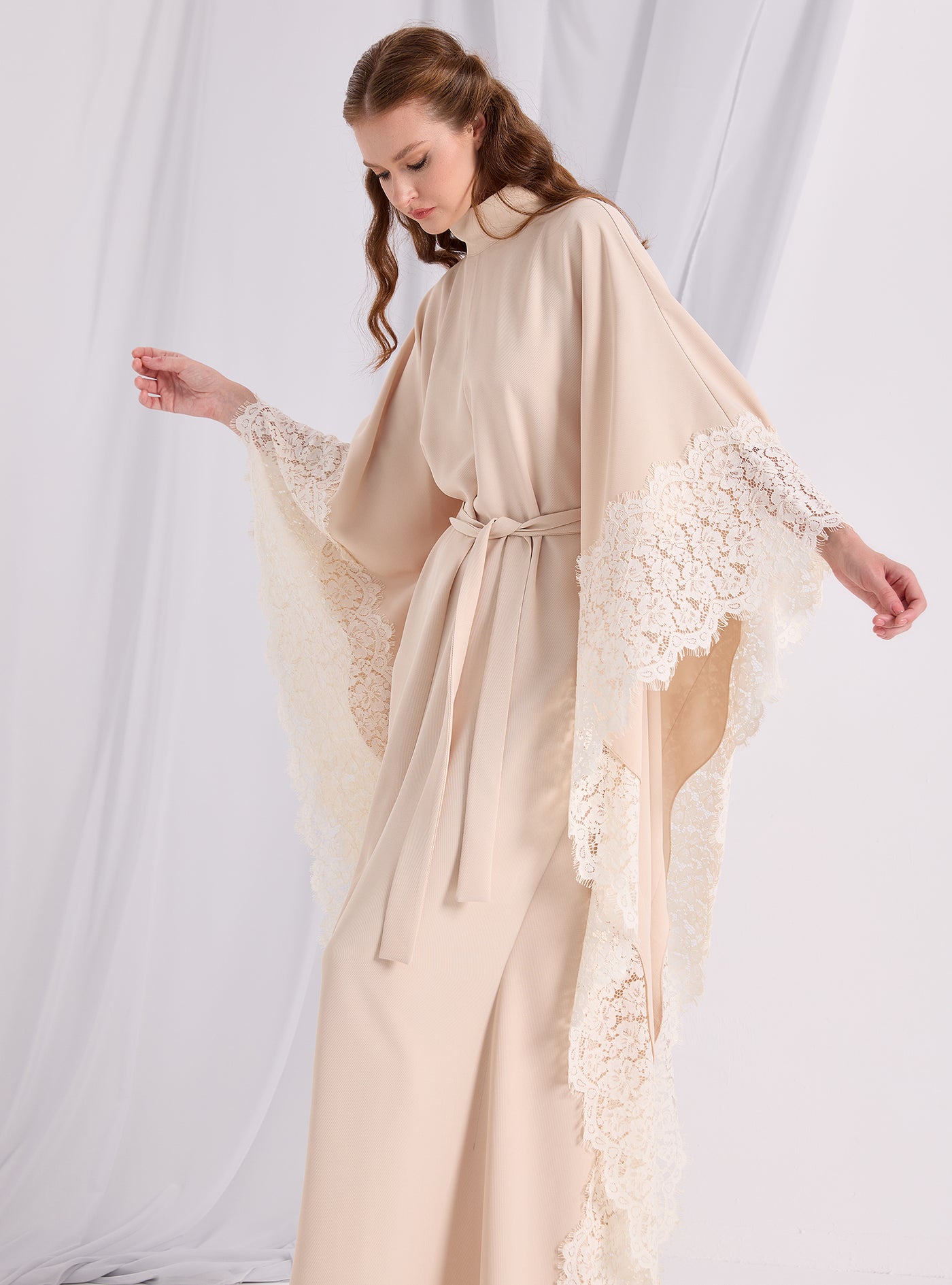 Lace Belted Kaftan Dress