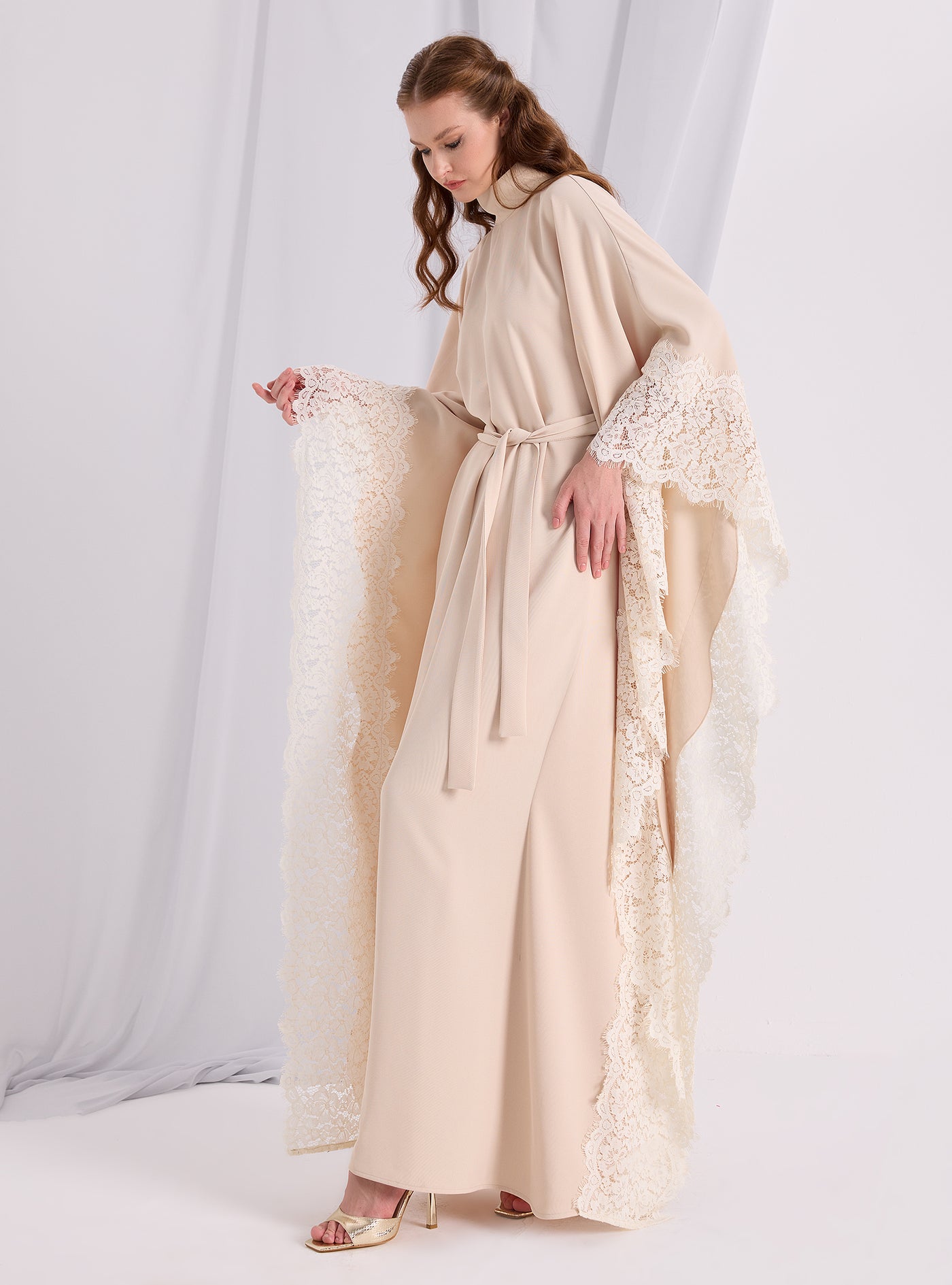 Lace Belted Kaftan Dress