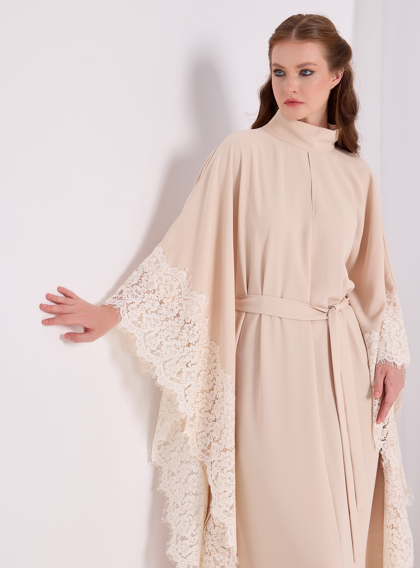 Lace Belted Kaftan Dress