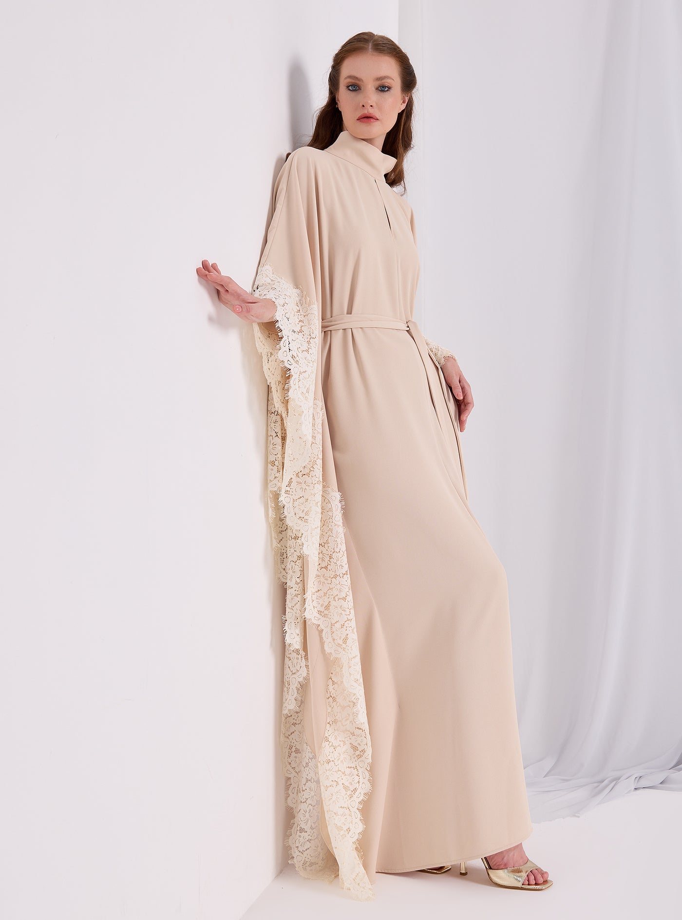 Lace Belted Kaftan Dress