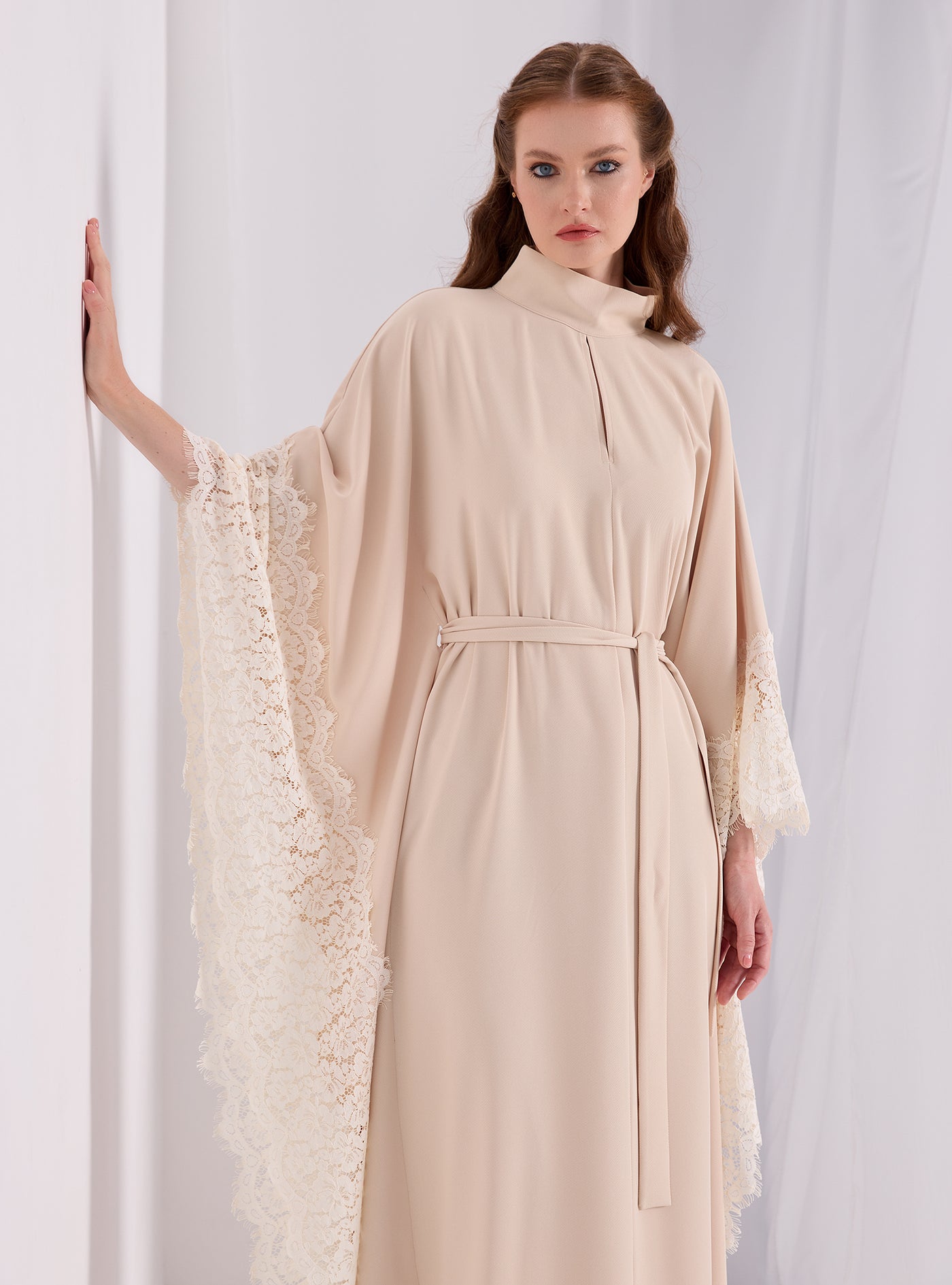 Lace Belted Kaftan Dress