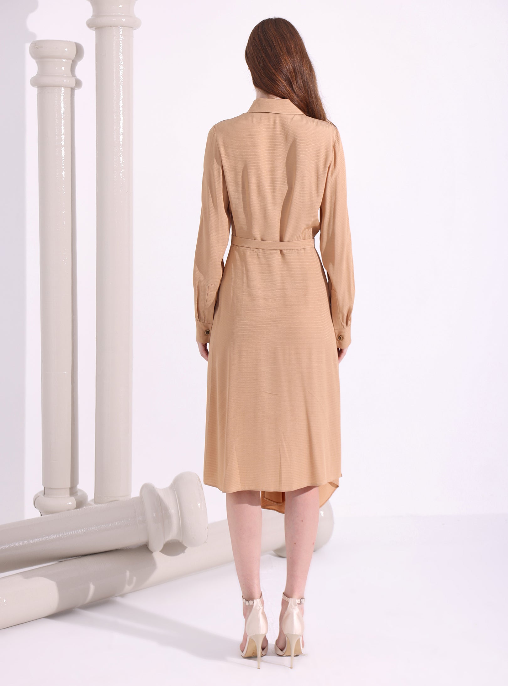 Asymmetrical Belted Midi Dress - Store WF
