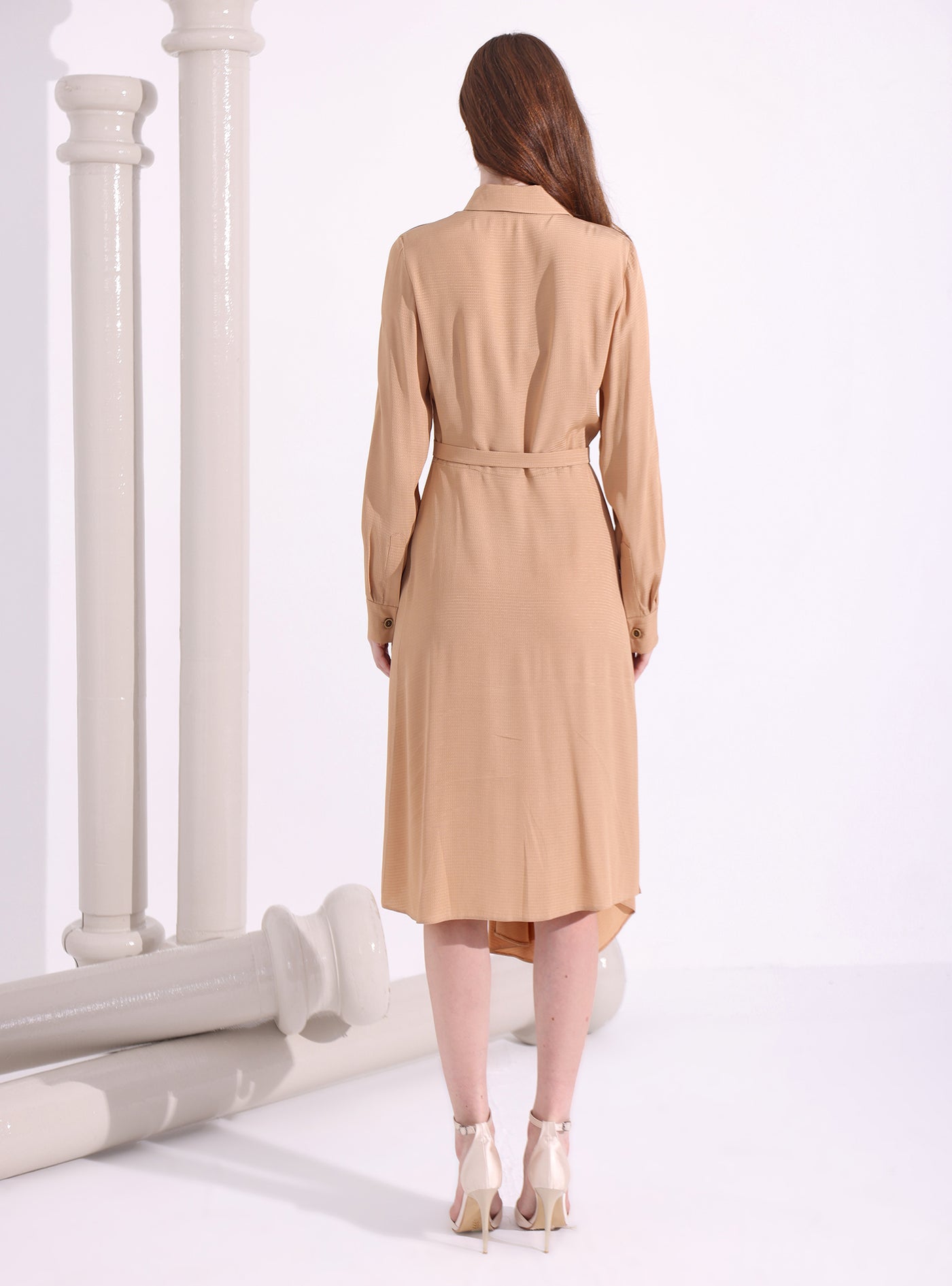 Asymmetrical Belted Midi Dress