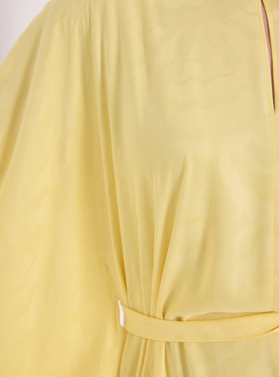 Yellow Jaquard Belted Kaftan Dress