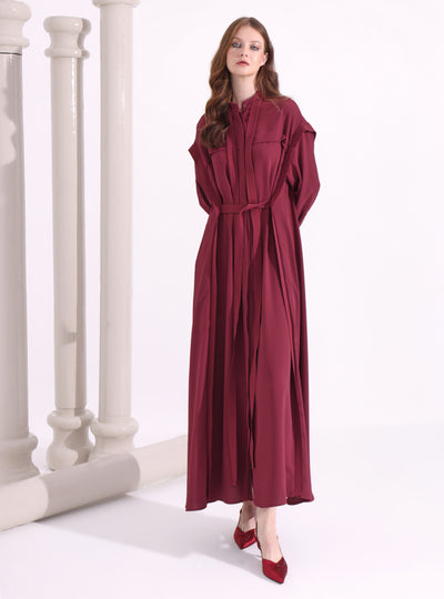 Contrast Top Stitch Burgundy Maxi Dress