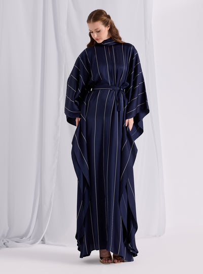 Navy Stripe Belted Kaftan Dress