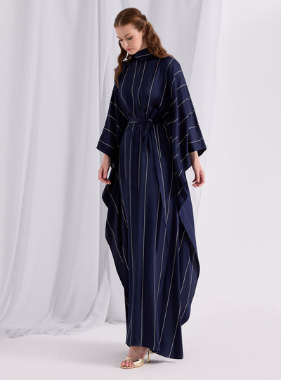 Navy Stripe Belted Kaftan Dress