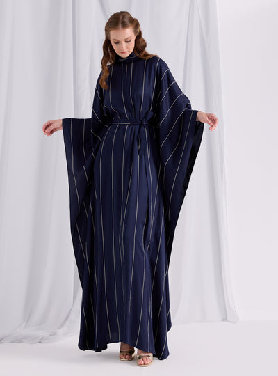 Navy Stripe Belted Kaftan Dress