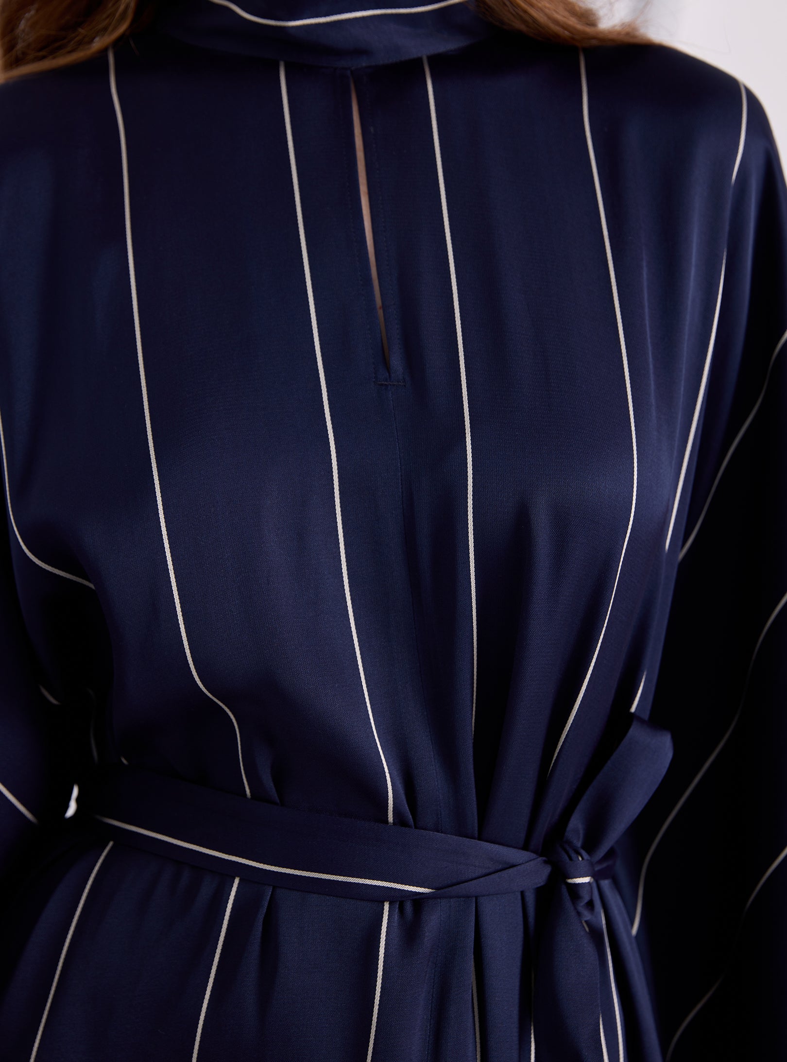 Navy Stripe Belted Kaftan Dress - Store WF