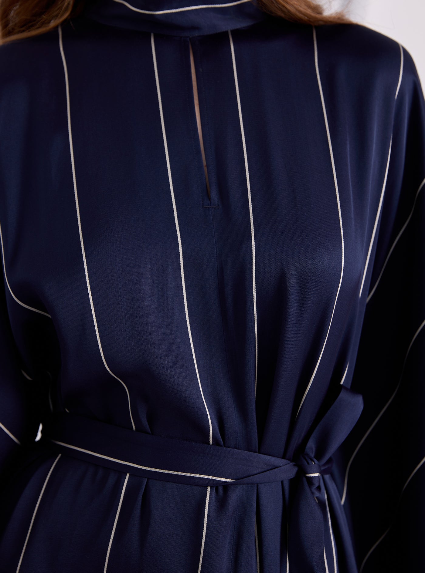 Navy Stripe Belted Kaftan Dress