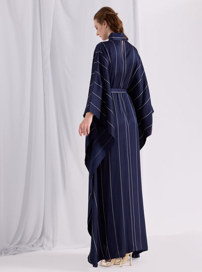 Navy Stripe Belted Kaftan Dress