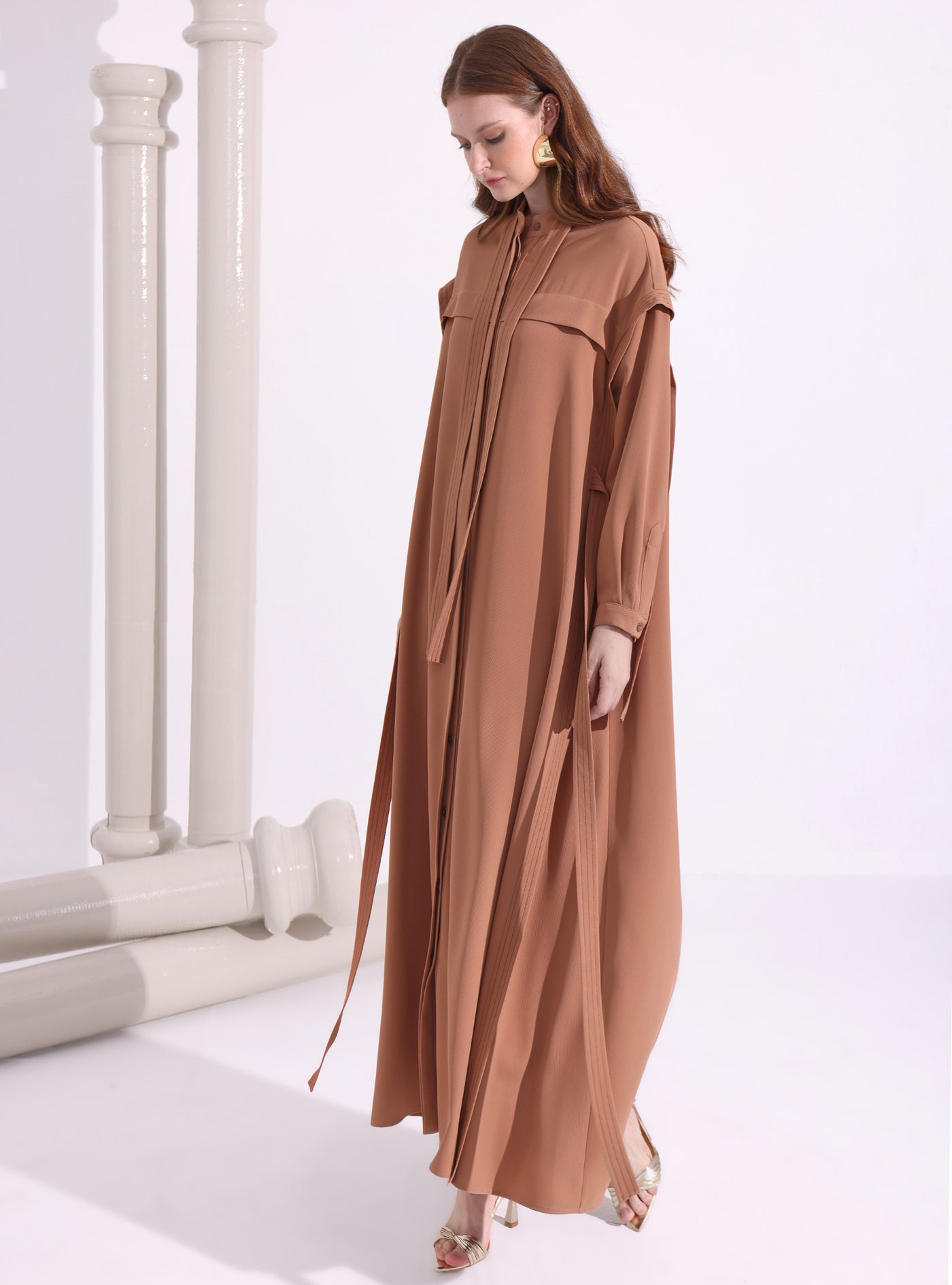 Contrast Top Stitch Cinnamon Maxi Dress