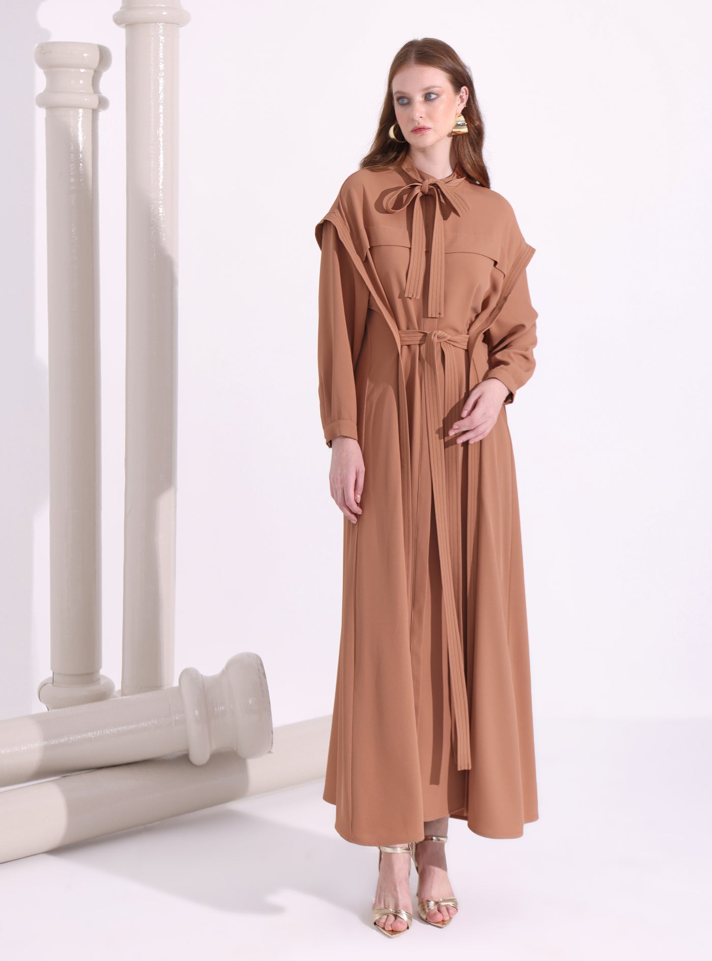 Contrast Top Stitch Cinnamon Maxi Dress