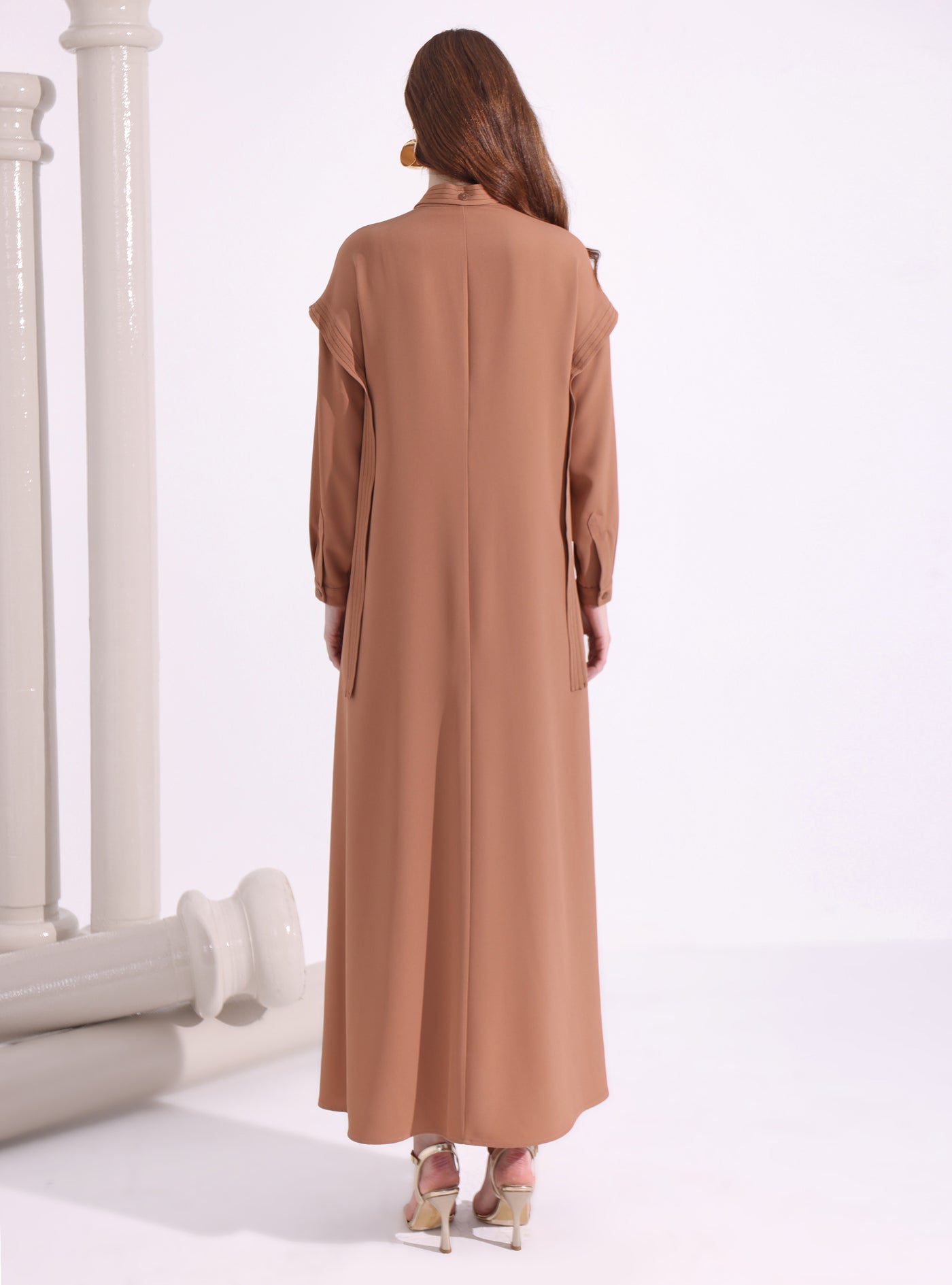 Contrast Top Stitch Cinnamon Maxi Dress