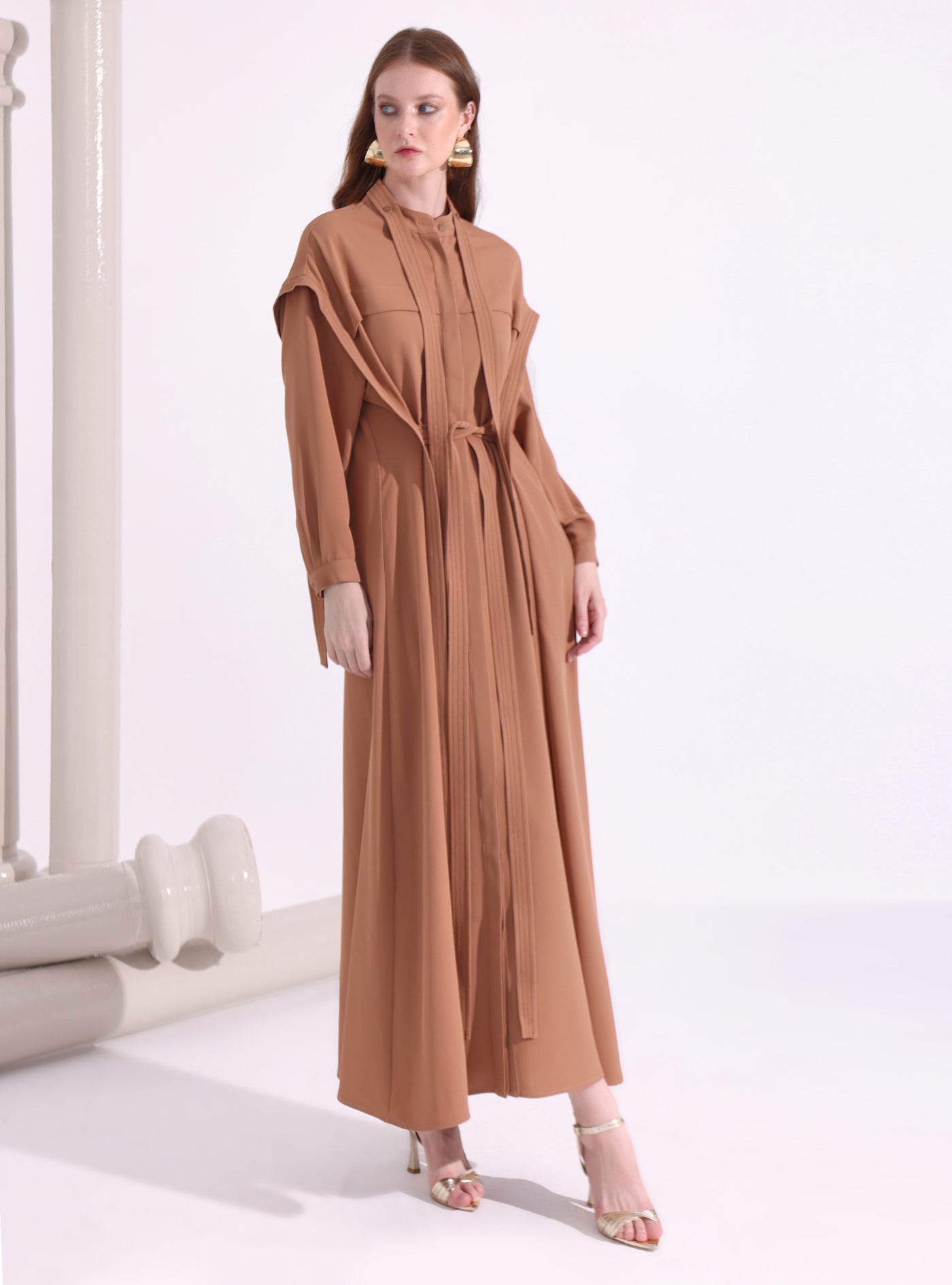 Contrast Top Stitch Cinnamon Maxi Dress