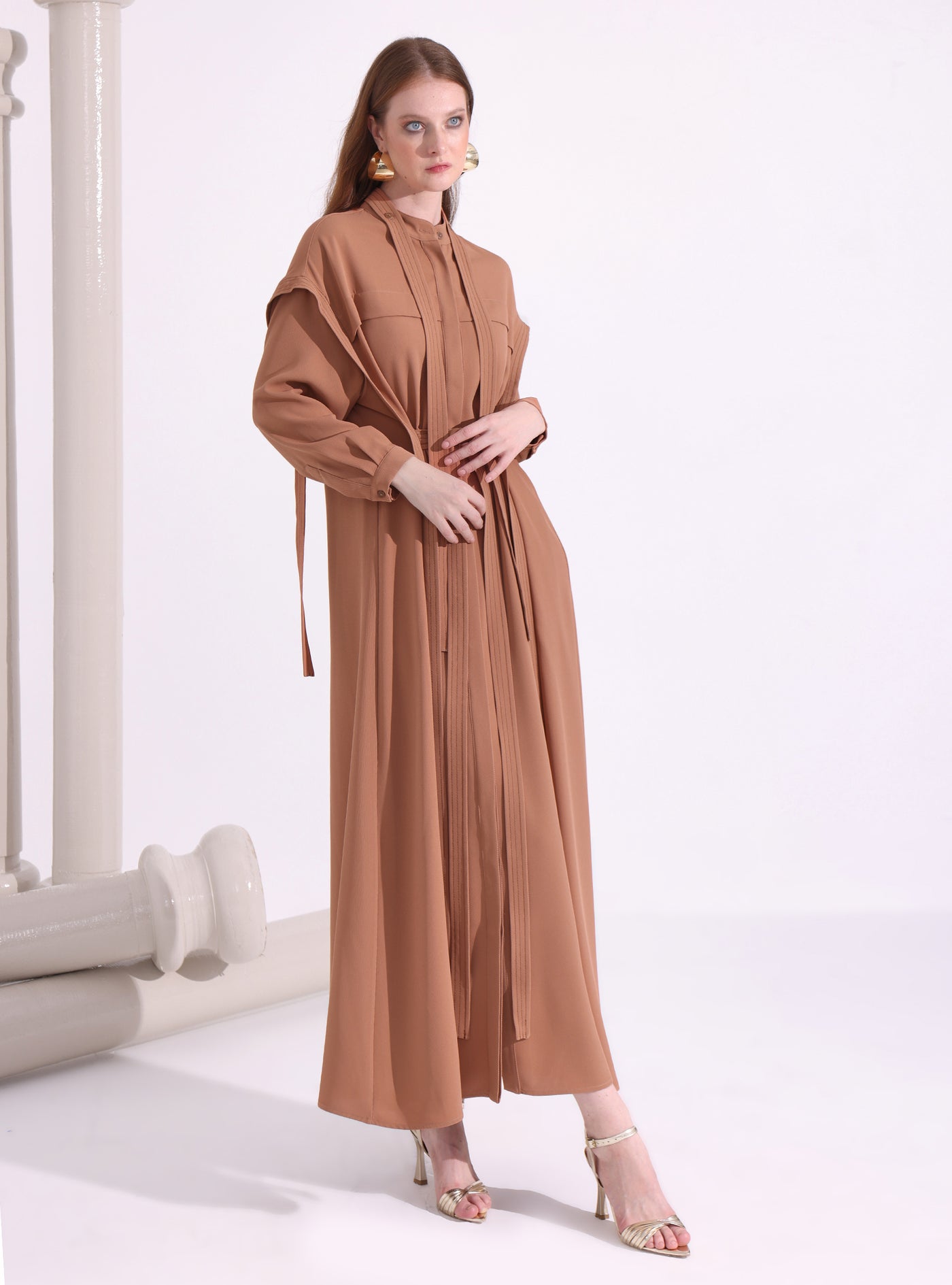 Contrast Top Stitch Cinnamon Maxi Dress