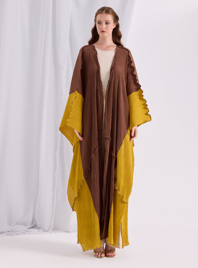 Mustard crinkle abaya