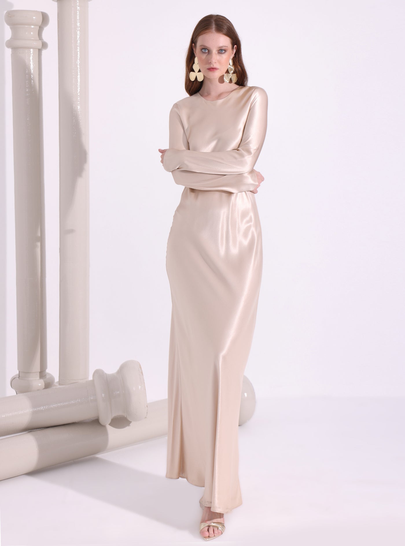 Stone Satin Maxi Dress