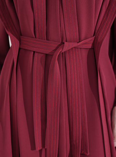 Contrast Top Stitch Burgundy Maxi Dress