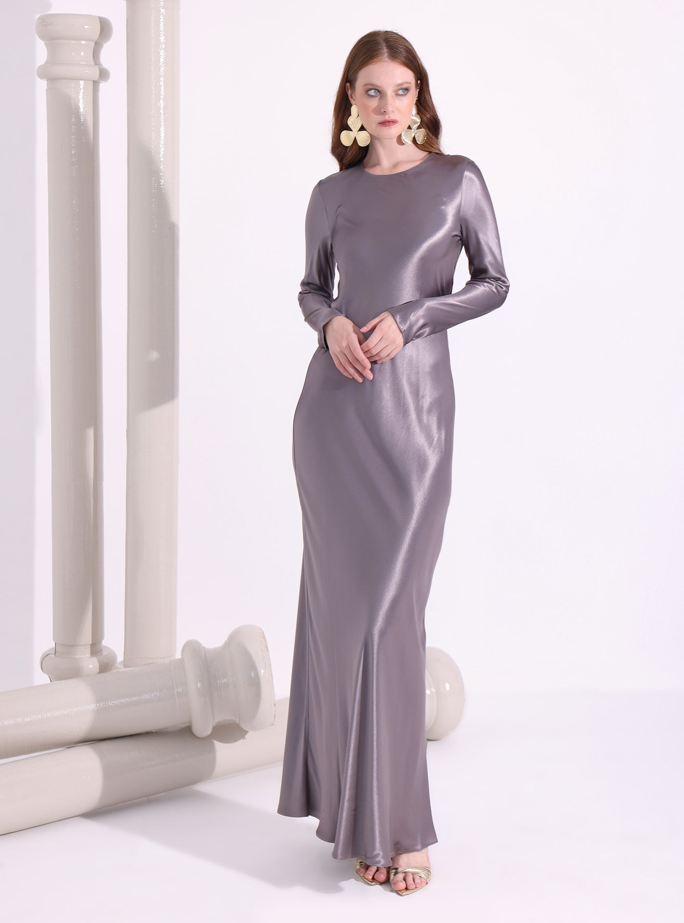 Gray Satin Maxi Dress