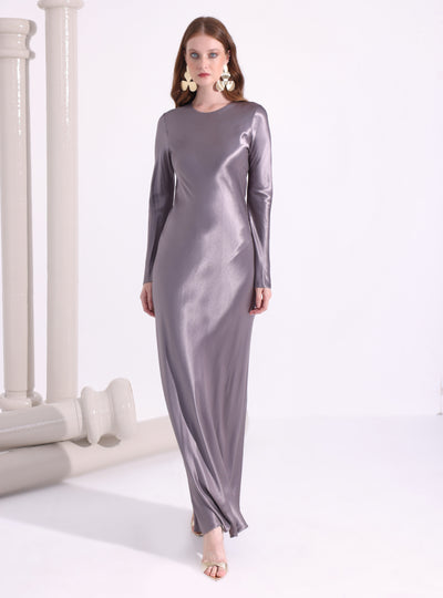 Gray Satin Maxi Dress