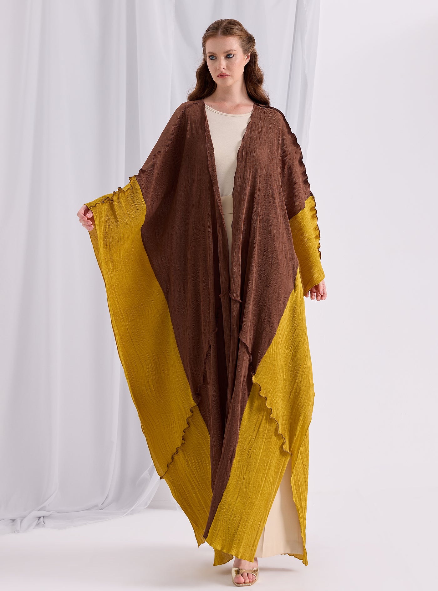 Mustard crinkle abaya