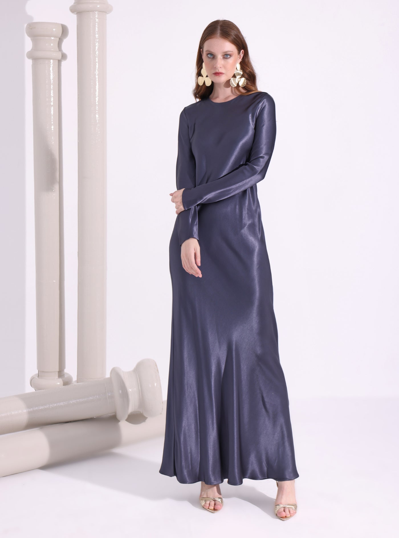 Navy Satin Maxi Dress