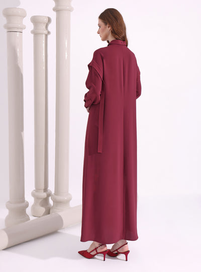 Contrast Top Stitch Burgundy Maxi Dress