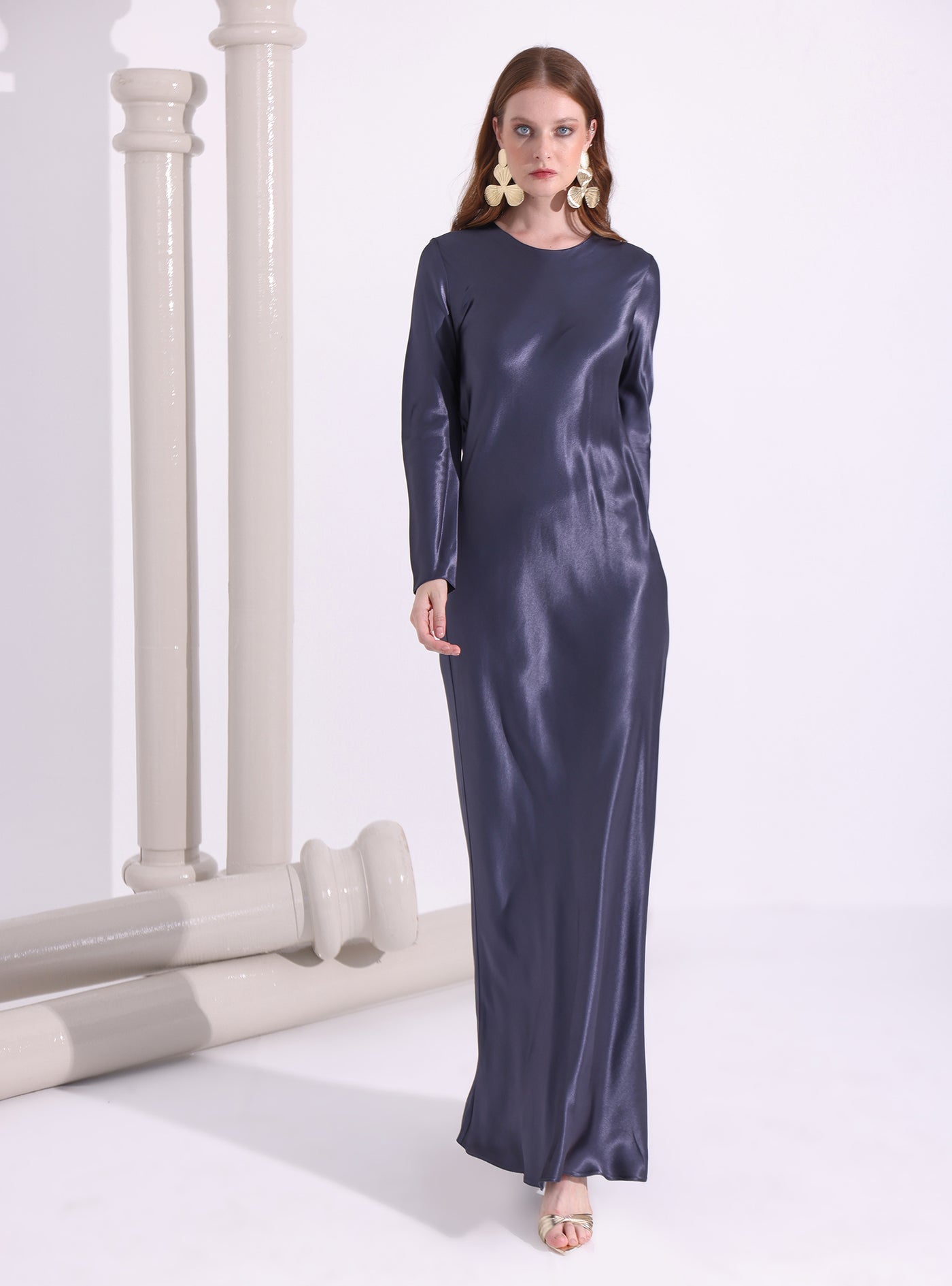 Navy Satin Maxi Dress