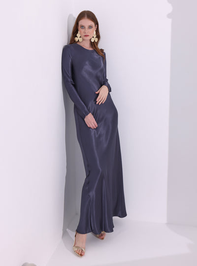 Navy Satin Maxi Dress