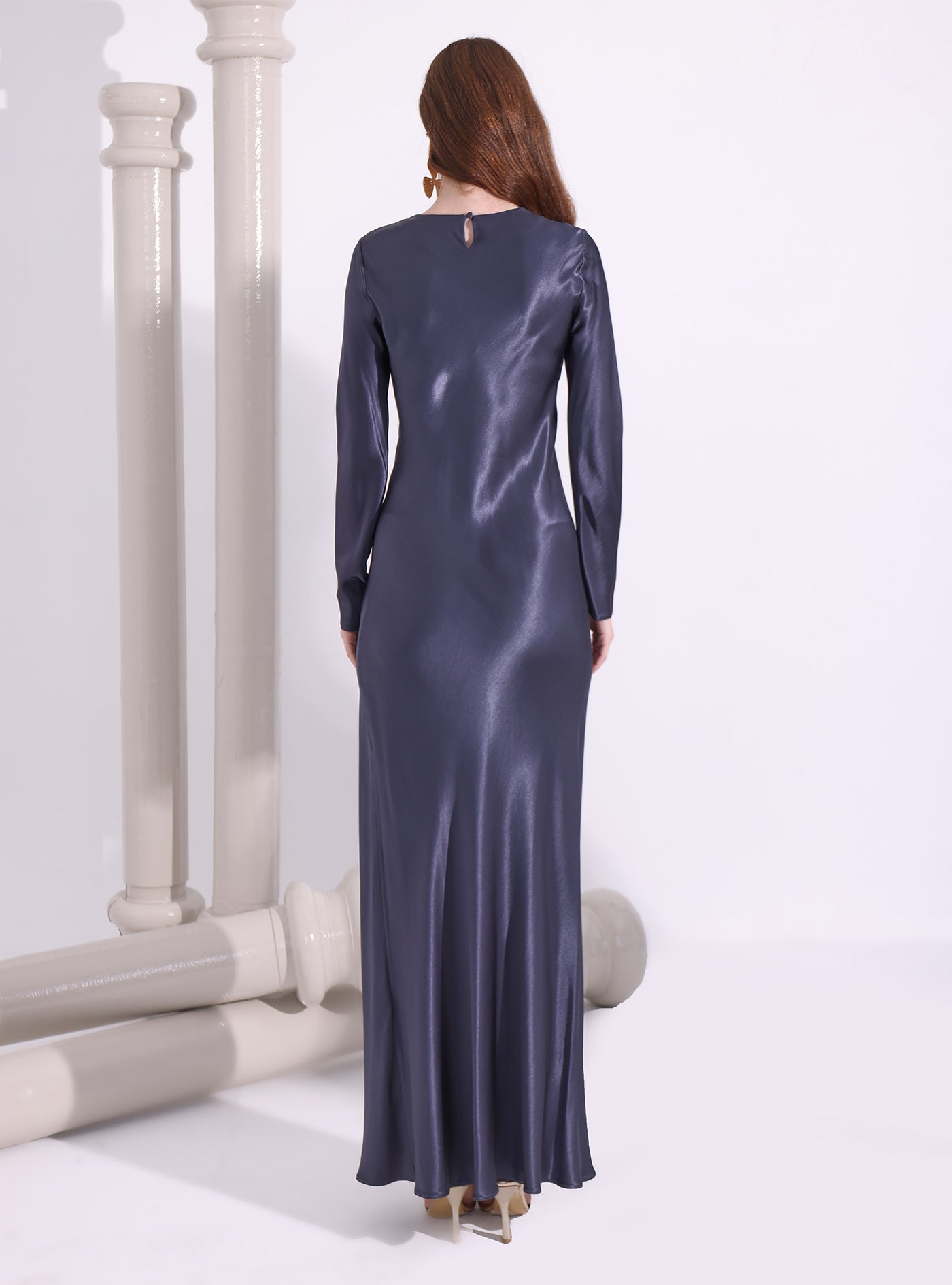 Navy Satin Maxi Dress