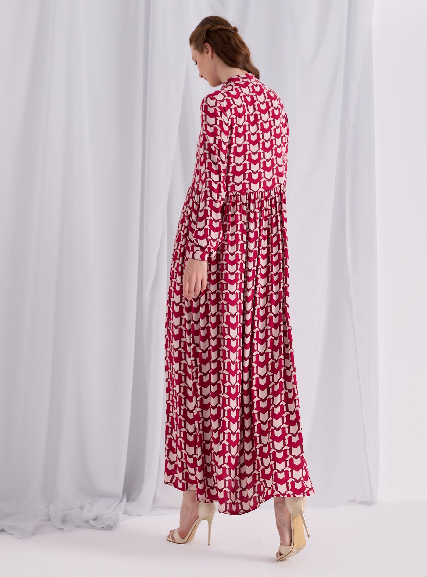 Red Printed Maxi Shirt Dress