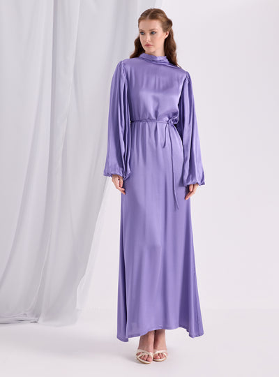 Tie Neck Belted Maxi Dress