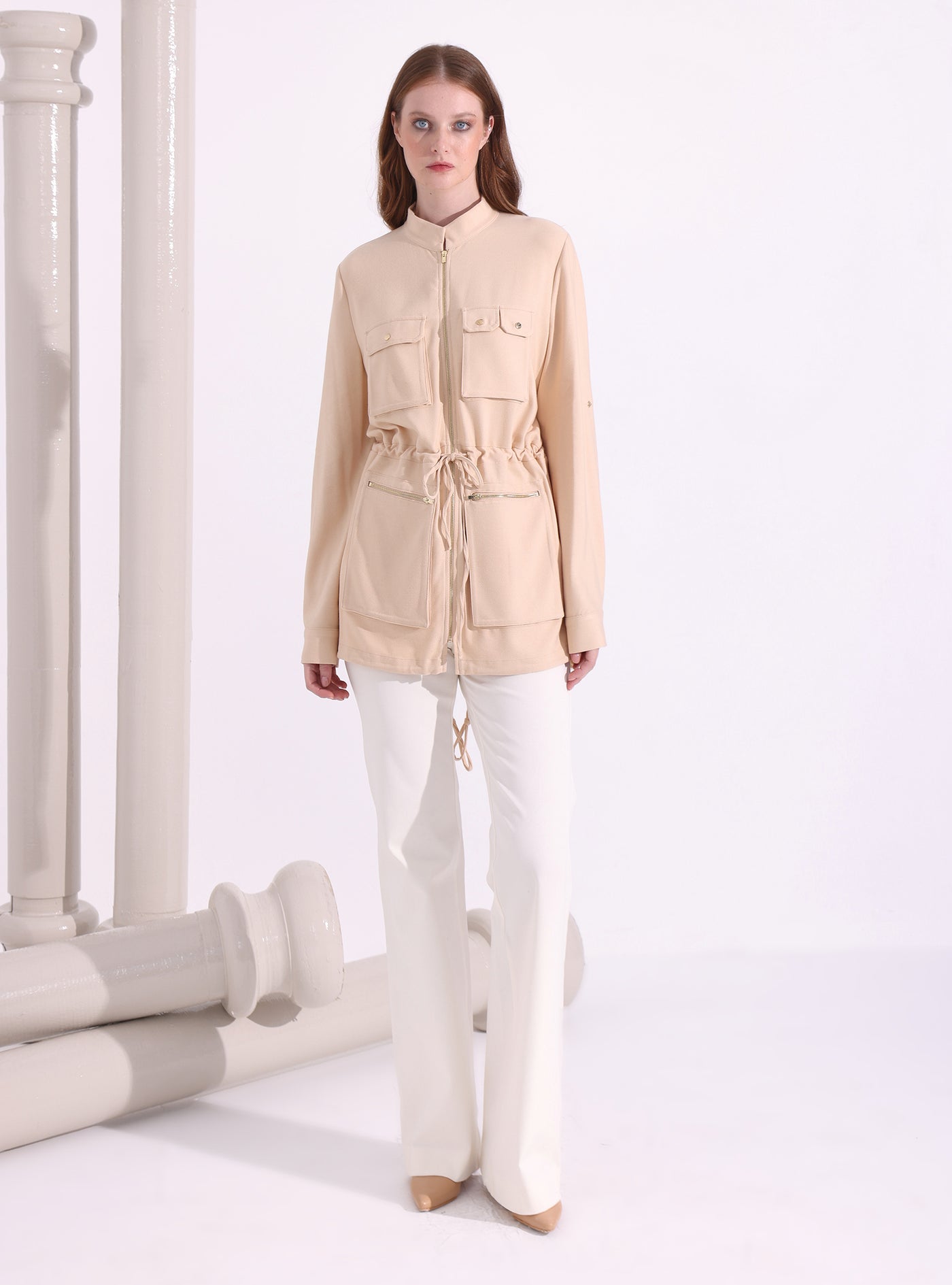 Beige Belted Jacket