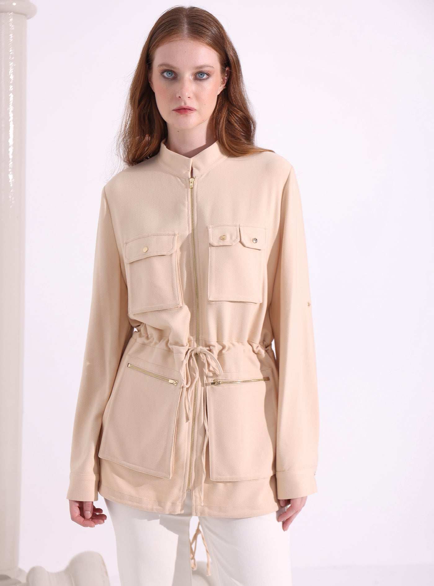 Beige Belted Jacket