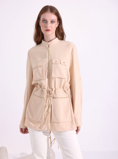 Beige Belted Jacket