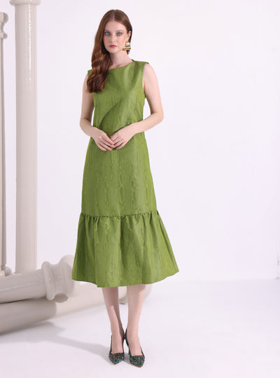 Green Jacquard Midi Dress