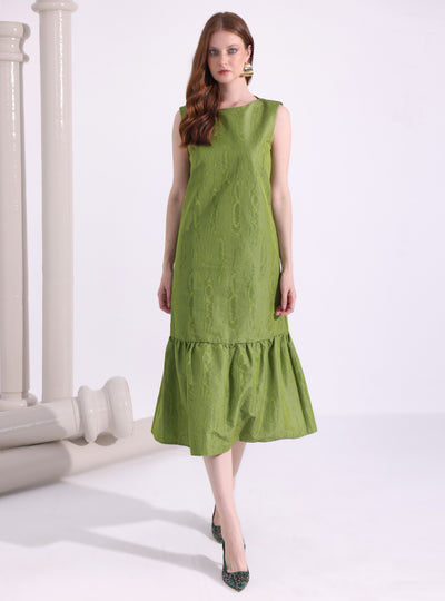 Green Jacquard Midi Dress