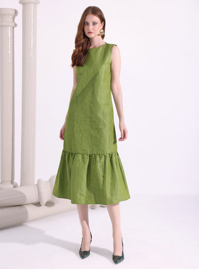 Green Jacquard Midi Dress