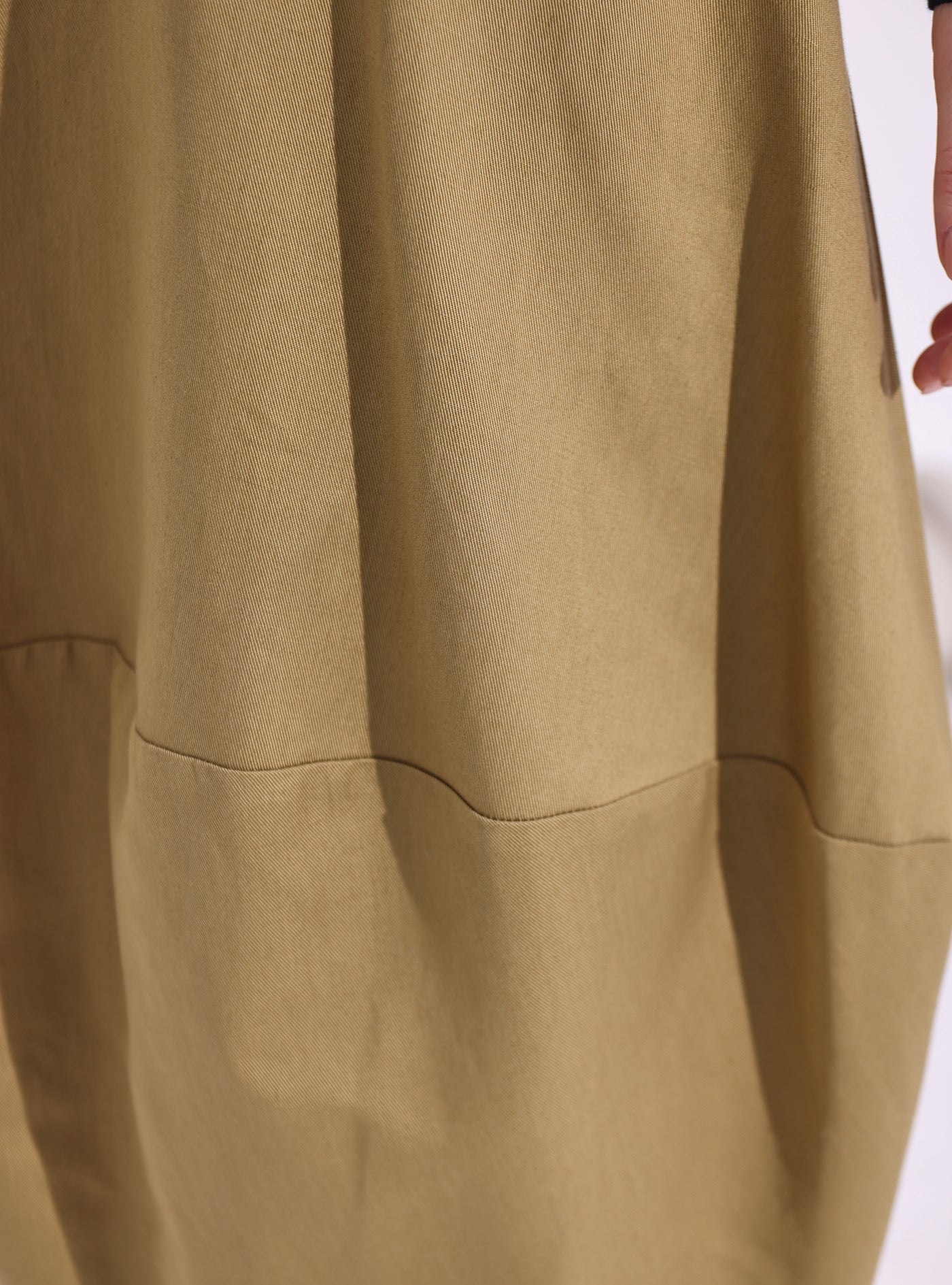 Khaki Cotton Midi Skirt