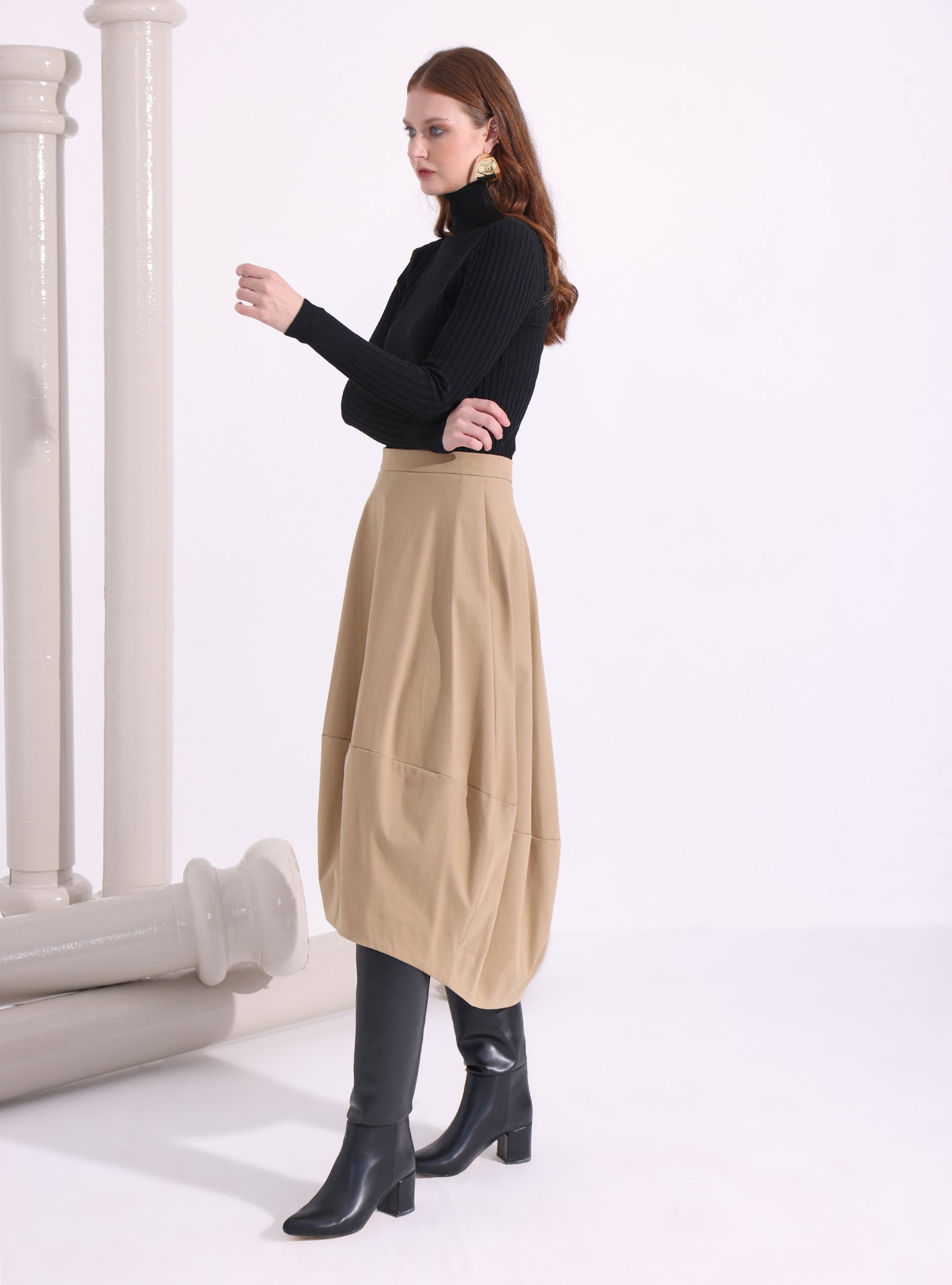 Beige Cotton Midi Skirt - Store WF