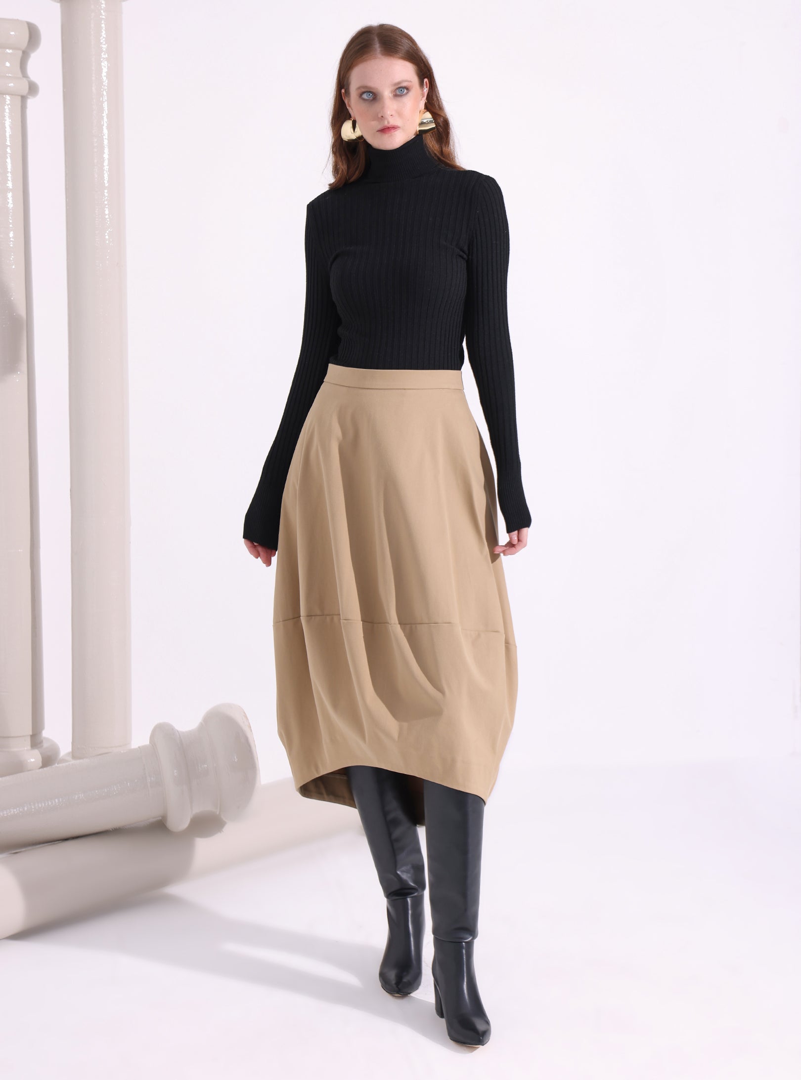 Beige Cotton Midi Skirt - Store WF
