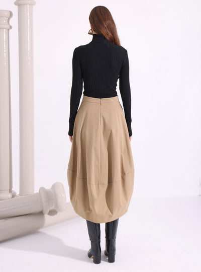 Beige Cotton Midi Skirt