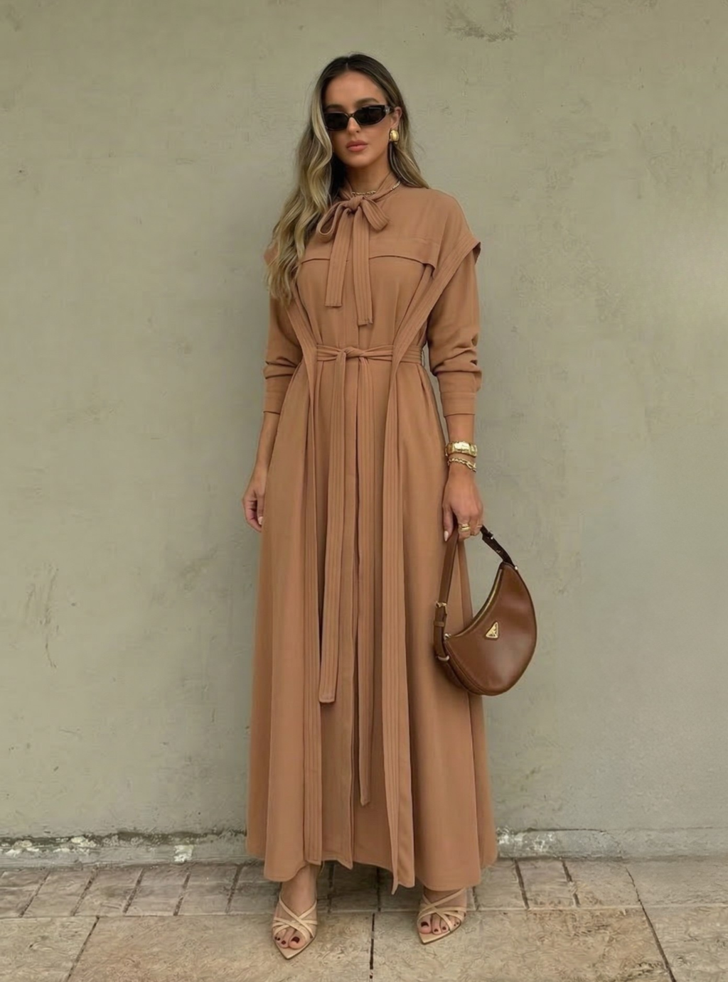 Contrast Top Stitch Cinnamon Maxi Dress - WF Atelier