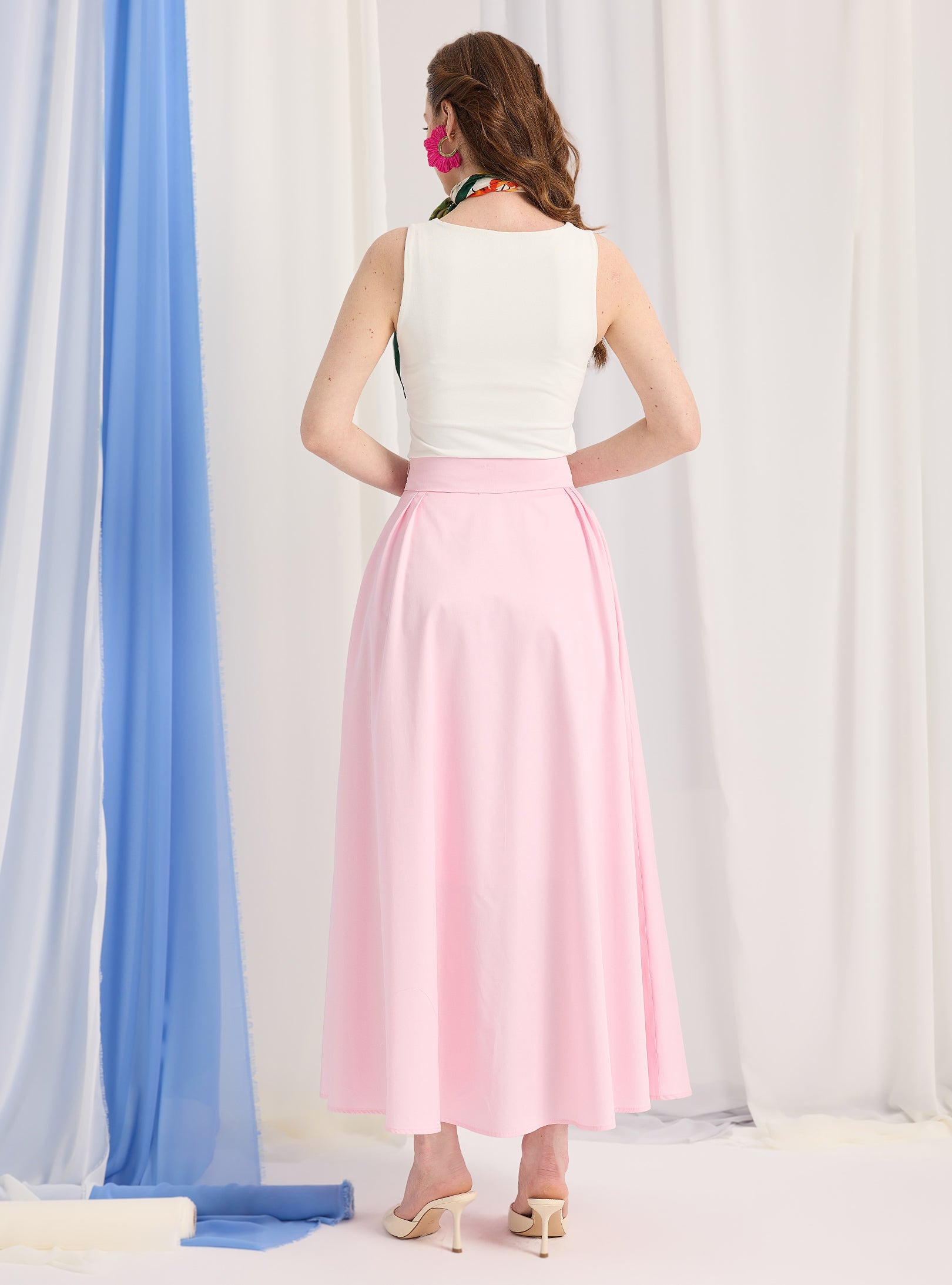 Pink Cotton-Poplin Plited Maxi Skirt - Store WF