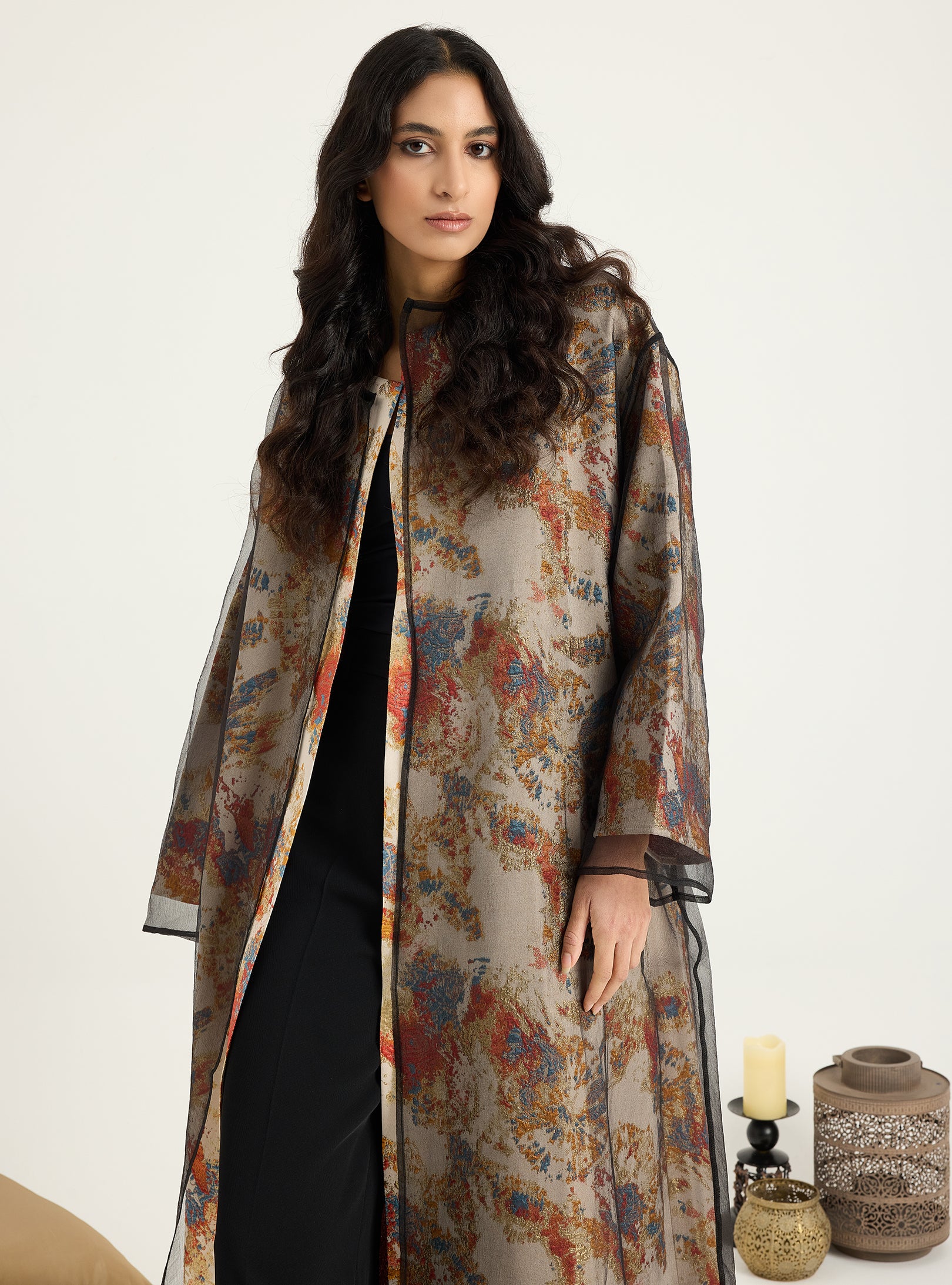 Two-Piece Double Layer Orange jaquarde Organze Abaya - Store WF