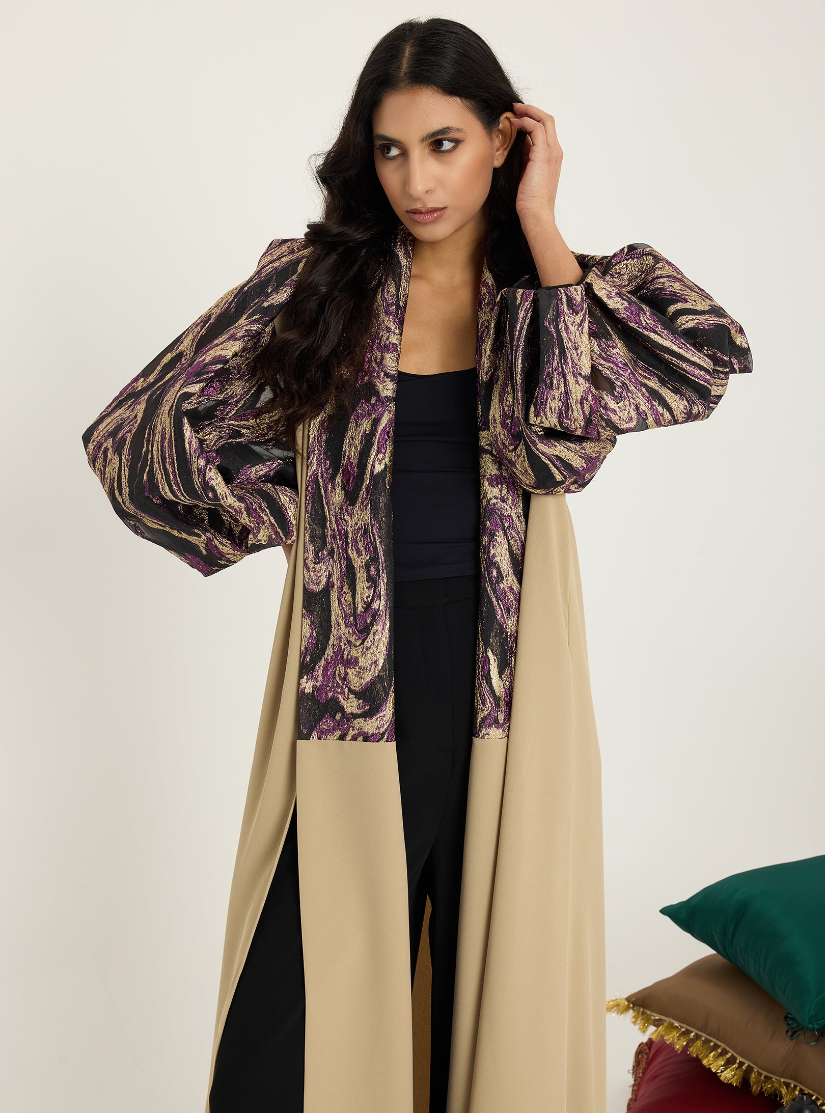 Gold Metallic jacquard Abaya Kaftan - Store WF