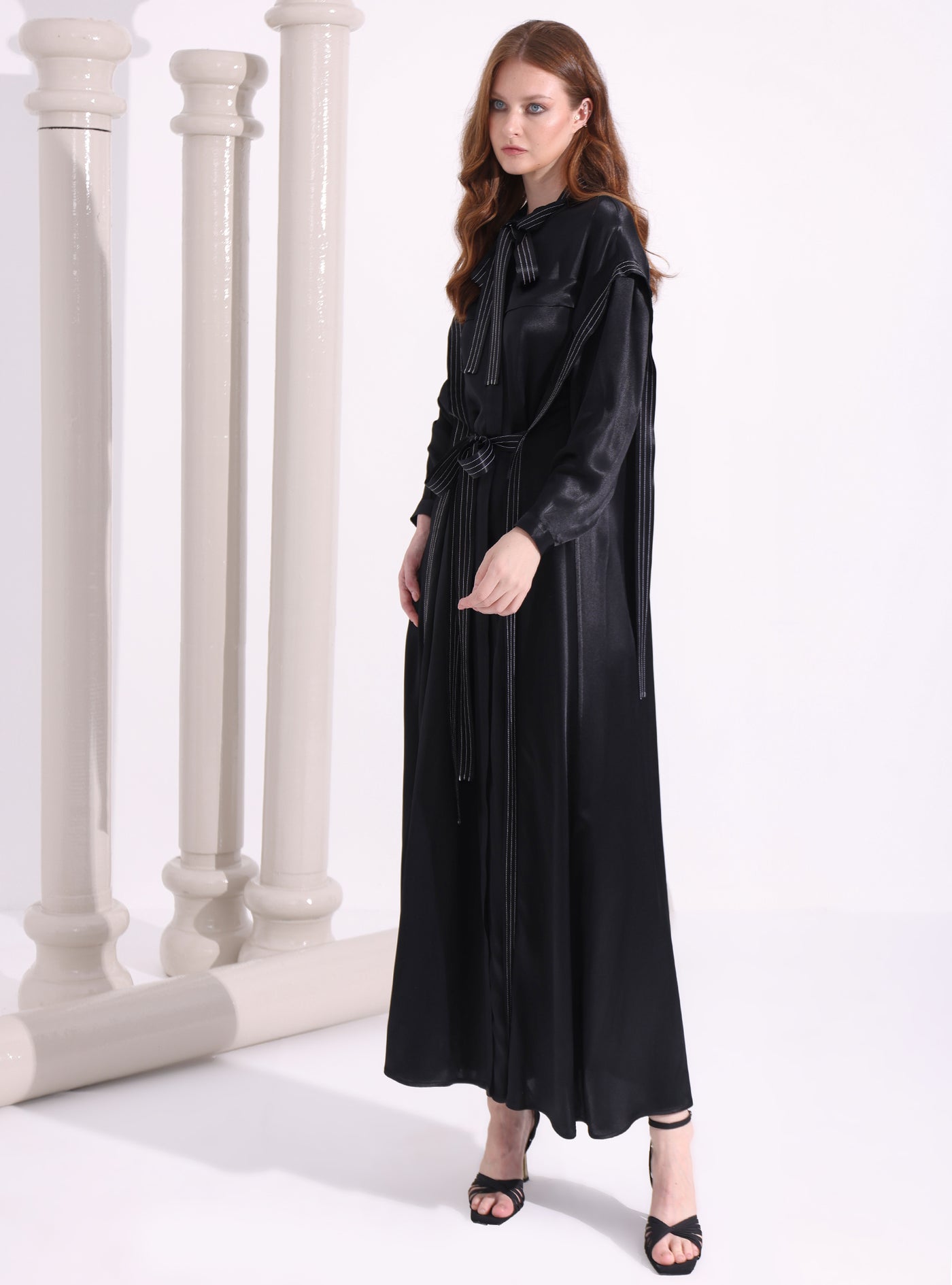 Contrast Top Stitch Black Maxi Dress