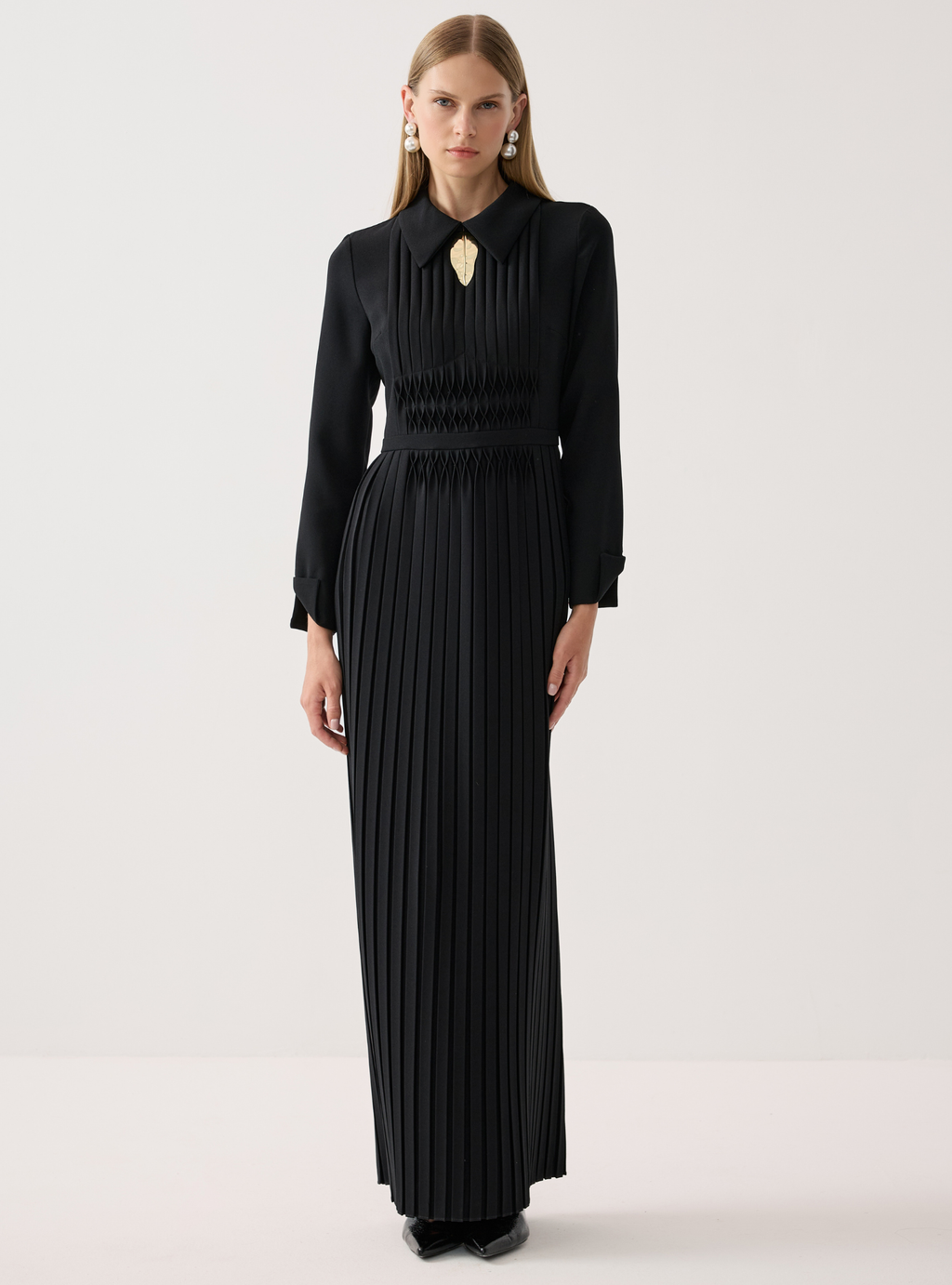 Black Smocked & Pleated Maxi Dress - Store WF